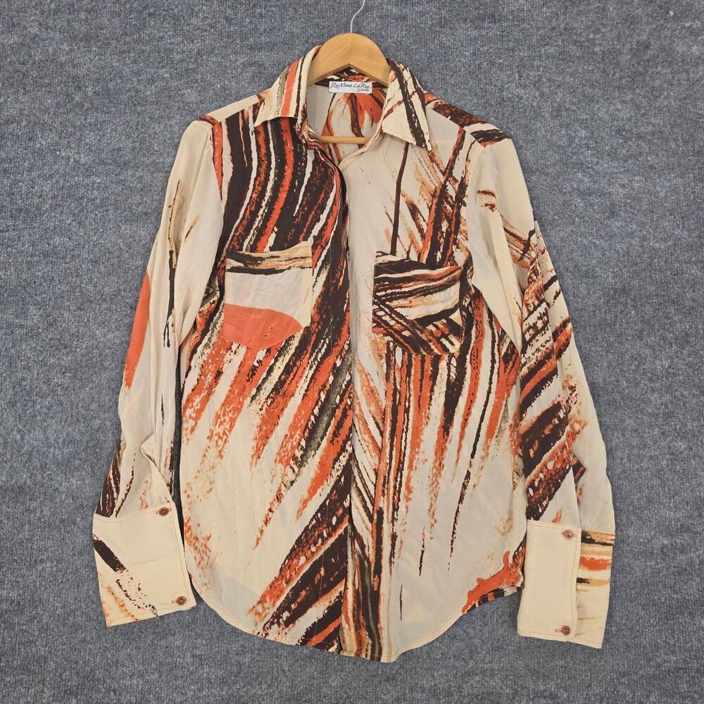 Ramona La Rue Shirt Medium Multicoloured Abstract Stripe Button Up Long Sleeve